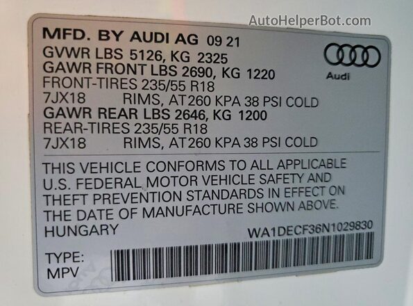 WA1DECF36N1029830 2022 AUDI Q3 White Vista del compartimento del motor