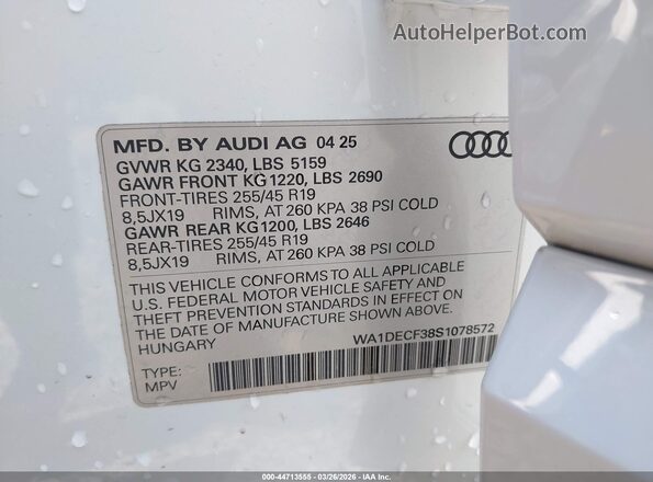 WA1DECF38S1078572 2025 AUDI Q3 Белый Вид подкапотного пространства