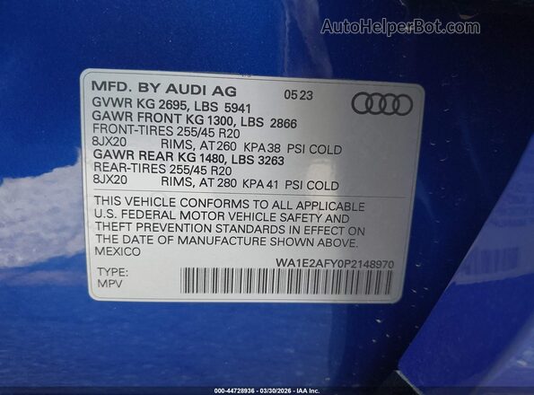 WA1E2AFY0P2148970 2023 AUDI Q5 Синий Вид подкапотного пространства