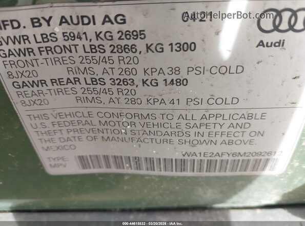 WA1E2AFY6M2092612 2021 AUDI Q5 Зеленый Вид подкапотного пространства