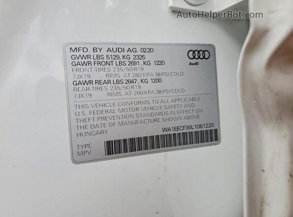 WA1EECF36L1081220 2020 AUDI Q3 Белый Вид подкапотного пространства