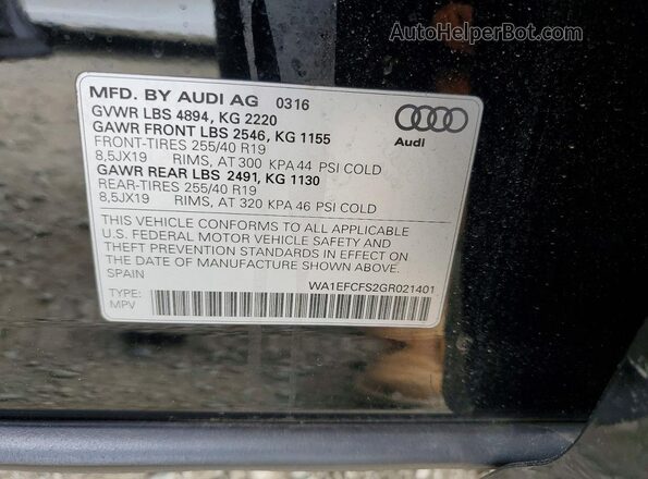 WA1EFCFS2GR021401 2016 AUDI Q3 Black Widok wnętrza 360 stopni