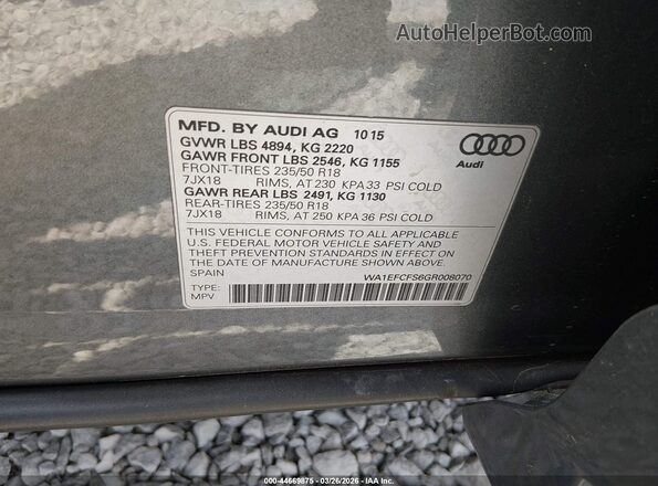 WA1EFCFS6GR008070 2016 AUDI Q3 Gray Vista del compartimento del motor