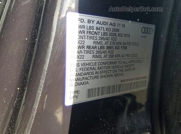WA1EVAF13KD018382 2019 AUDI Q8 Black Widok naklejki z numerem VIN