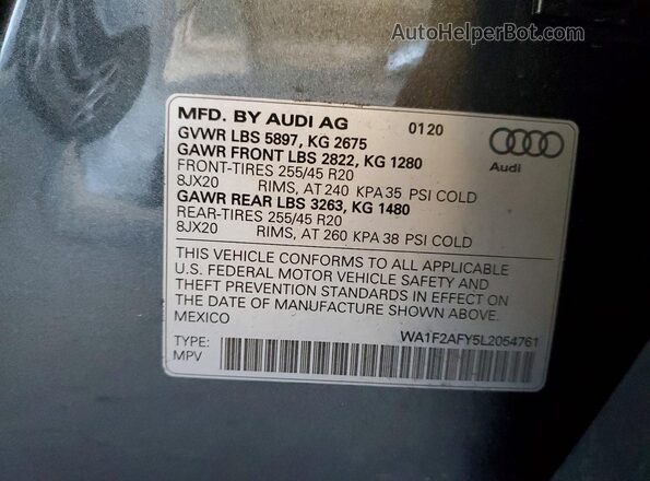 WA1F2AFY5L2054761 2020 AUDI Q5 Серый Панорамный вид салона 360°