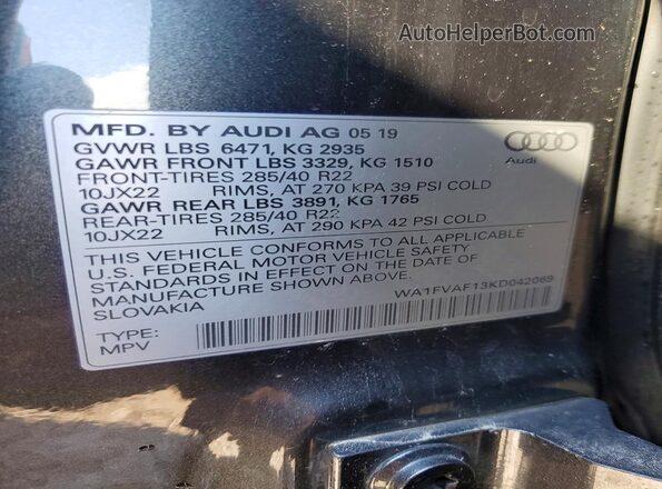 WA1FVAF13KD042069 2019 AUDI Q8 Серый Вид наклейки с VIN-кодом