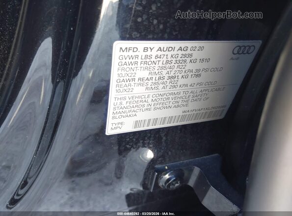 WA1FVAF1XLD020085 2020 AUDI Q8 Black Շարժիչի բաժամունքի տեսք