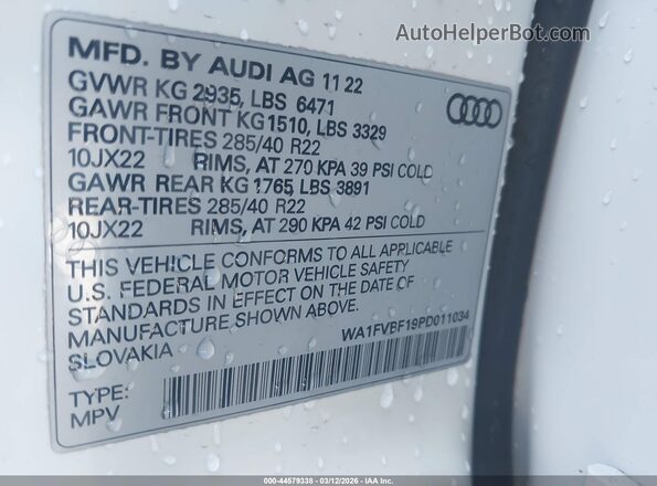WA1FVBF19PD011034 2023 AUDI Q8 Белый Вид подкапотного пространства