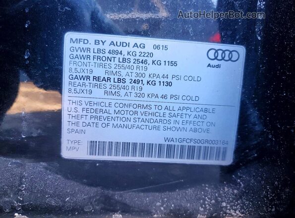 WA1GFCFS0GR003164 2016 AUDI Q3 Black Vista de la etiqueta del VIN