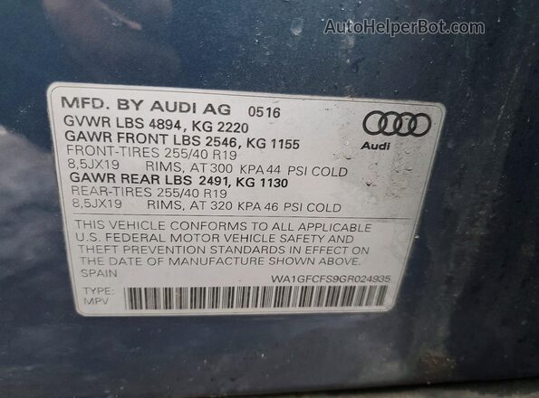 WA1GFCFS9GR024935 2016 AUDI Q3 Blue Widok wnętrza 360 stopni