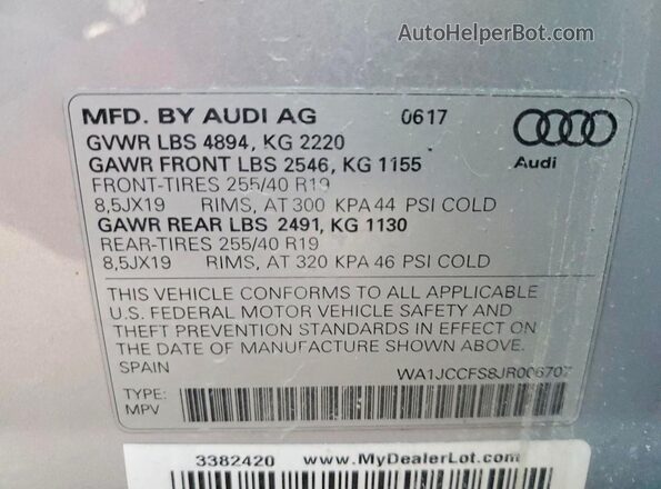 WA1JCCFS8JR006707 2018 AUDI Q3 Серебряный Вид задних сидений