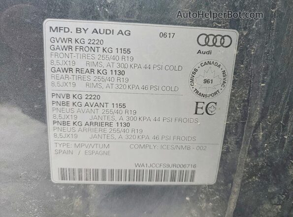WA1JCCFS9JR006716 2018 AUDI Q3 Серый Панорамный вид салона 360°