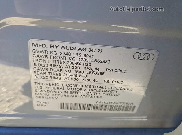 WA1K2BFZ3PP059205 2023 AUDI Q4 Gray Widok naklejki z numerem VIN