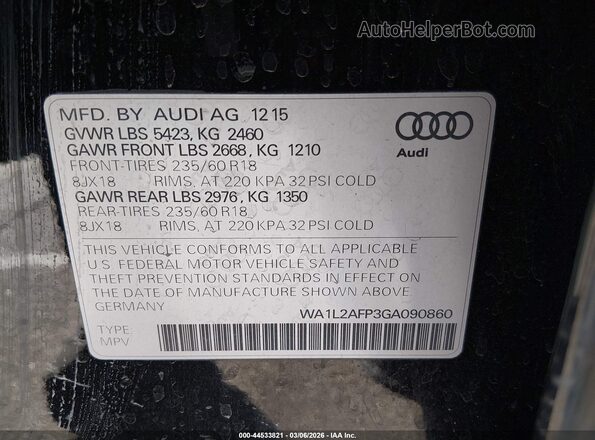WA1L2AFP3GA090860 2016 AUDI Q5 Black ძრავის განყოფილების ხედი