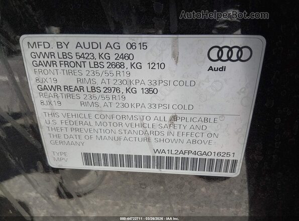 WA1L2AFP4GA016251 2016 AUDI Q5 Gray Вид підкапотного простору
