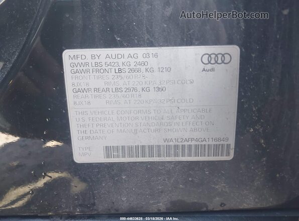 WA1L2AFP4GA116849 2016 AUDI Q5 Black Вид підкапотного простору