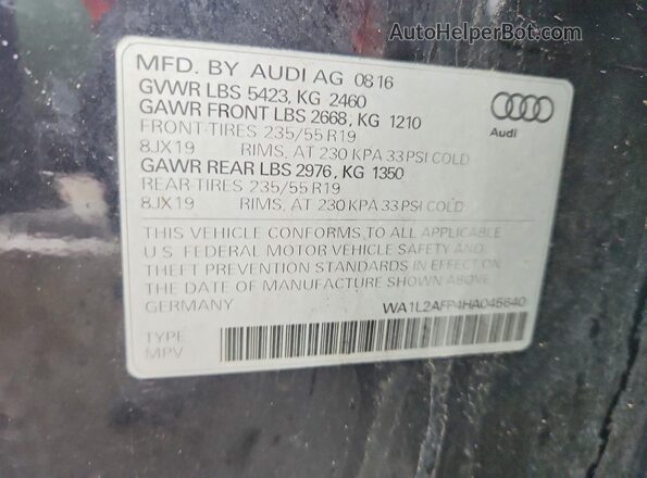 WA1L2AFP4HA045640 2017 AUDI Q5 Blue Շարժիչի բաժամունքի տեսք
