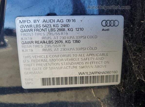 WA1L2AFPXHA060160 2017 AUDI Q5 Угольный Вид наклейки с VIN-кодом