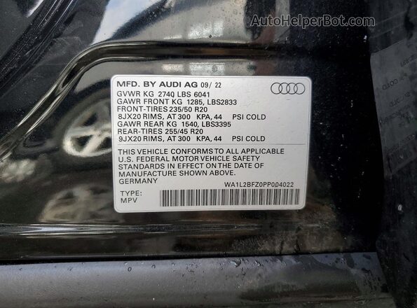 WA1L2BFZ0PP004022 2023 AUDI Q4 Черный Вид наклейки с VIN-кодом
