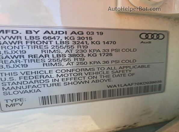 WA1LAAF70KD039035 2019 AUDI Q7 Белый Вид подкапотного пространства