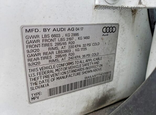 WA1LAAF77HD055838 2017 AUDI Q7 Белый Панорамный вид салона 360°