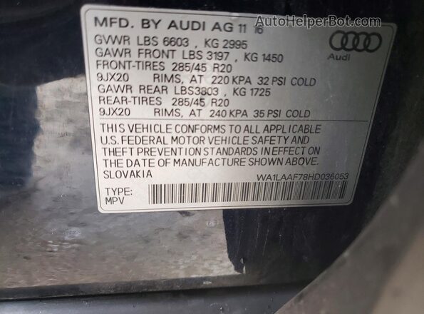WA1LAAF78HD036053 2017 AUDI Q7 Black Вид наклейки з VIN-кодом