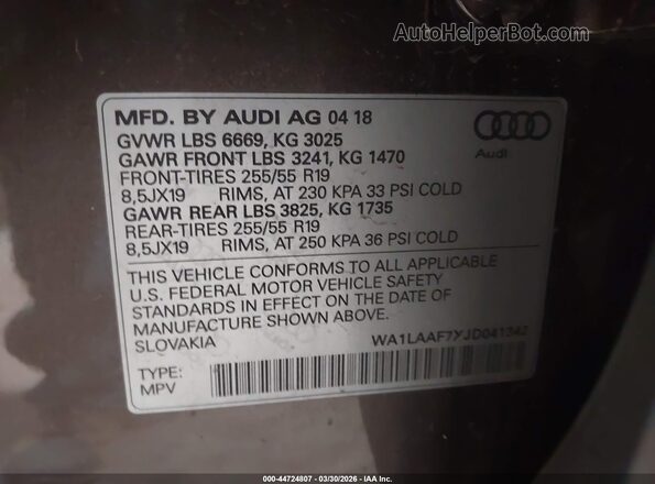 WA1LAAF7XJD041342 2018 AUDI Q7 Коричневый Вид подкапотного пространства