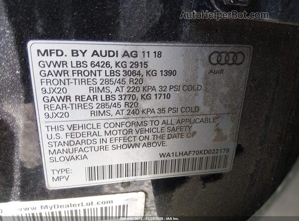 WA1LHAF70KD022179 2019 AUDI Q7 Black Вид підкапотного простору