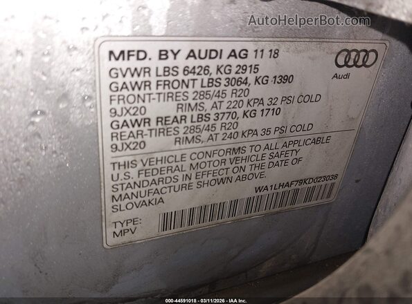 WA1LHAF79KD023038 2019 AUDI Q7 Серебряный Вид подкапотного пространства