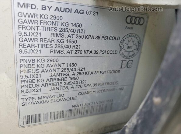 WA1LJBF71ND001033 2022 AUDI Q7 Beige Панорамний вид салону 360°