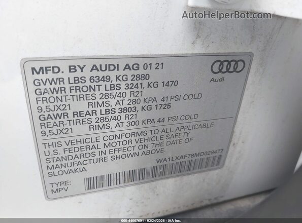 WA1LXAF78MD028477 2021 AUDI Q7 White Вид підкапотного простору