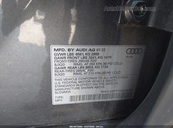 WA1LXBF77ND010754 2022 AUDI Q7 Gray Vista del compartimento del motor