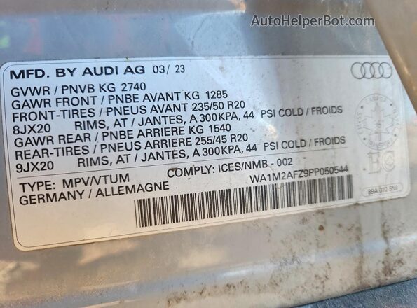 WA1M2AFZ9PP050544 2023 AUDI Q4 Gray Widok naklejki z numerem VIN