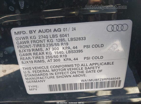 WA1MUBFZ8RP046049 2024 AUDI Q4 Черный Вид подкапотного пространства