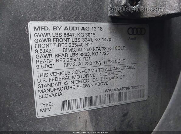 WA1VAAF79KD025112 2019 AUDI Q7 Серый Вид подкапотного пространства