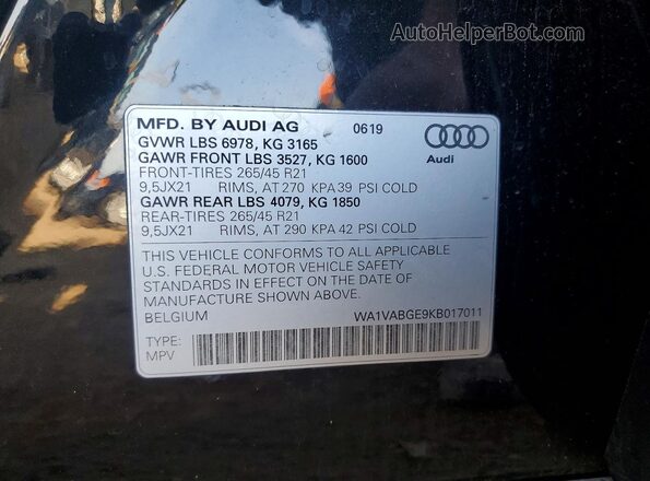 WA1VABGE9KB017011 2019 AUDI E-TRON Black Widok komory silnika