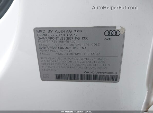 WA1VCAFP6HA008434 2017 AUDI SQ5 Белый Вид подкапотного пространства