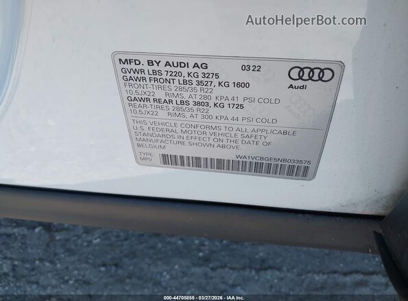 WA1VCBGE5NB033575 2022 AUDI OTHER White Widok komory silnika
