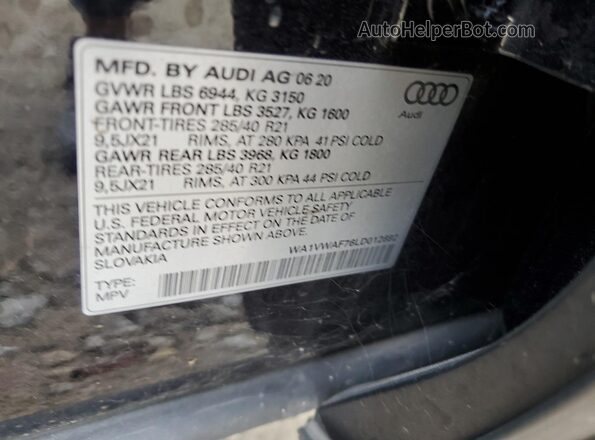 WA1VWAF76LD012692 2020 AUDI SQ7 Черный Панорамный вид салона 360°