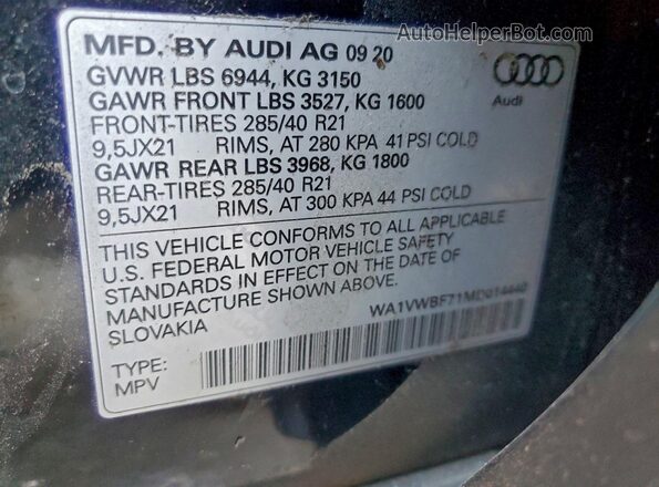 WA1VWBF71MD014440 2021 AUDI SQ7 Black VIN կոդի պիտակի տեսք