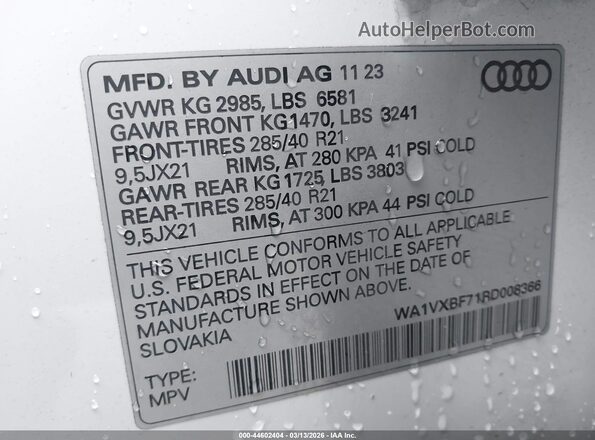 WA1VXBF71RD008366 2024 AUDI Q7 Белый Вид подкапотного пространства