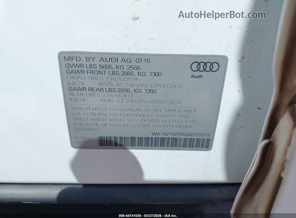 WA1W7AFP8GA037019 2016 AUDI Q5 White Вид підкапотного простору