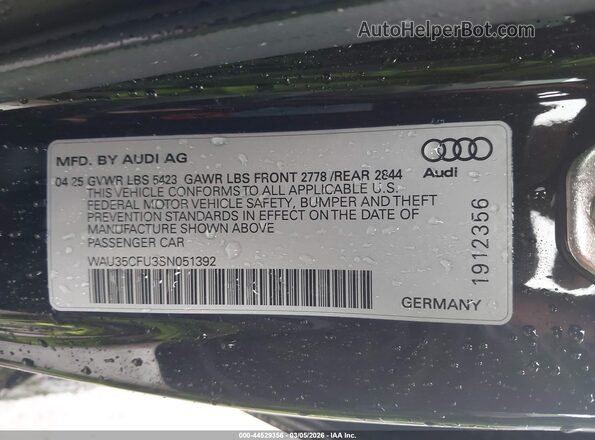 WAU35CFU3SN051392 2025 AUDI ALL Черный Вид подкапотного пространства