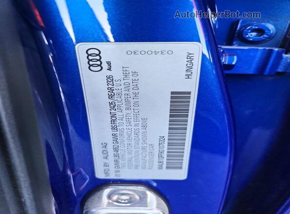 WAUB1GFF9G1075324 2016 AUDI S3 Синий Вид наклейки с VIN-кодом