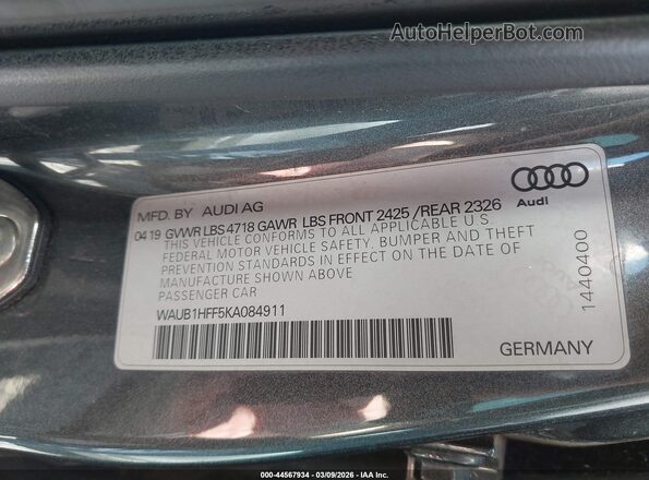 WAUB1HFF5KA084911 2019 AUDI S3 Белый Вид подкапотного пространства
