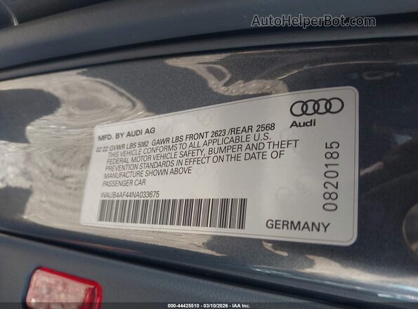 WAUB4AF44NA033675 2022 AUDI S4 Серый Вид подкапотного пространства