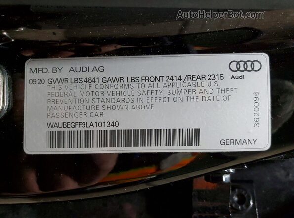 WAUBEGFF9LA101340 2020 AUDI OTHER Black Vista del compartimento del motor