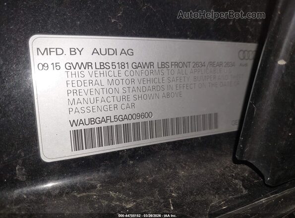 WAUBGAFL5GA009600 2016 AUDI S4 Black Widok komory silnika