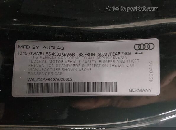 WAUC4AFR4GA026602 2016 AUDI S5 Black ძრავის განყოფილების ხედი
