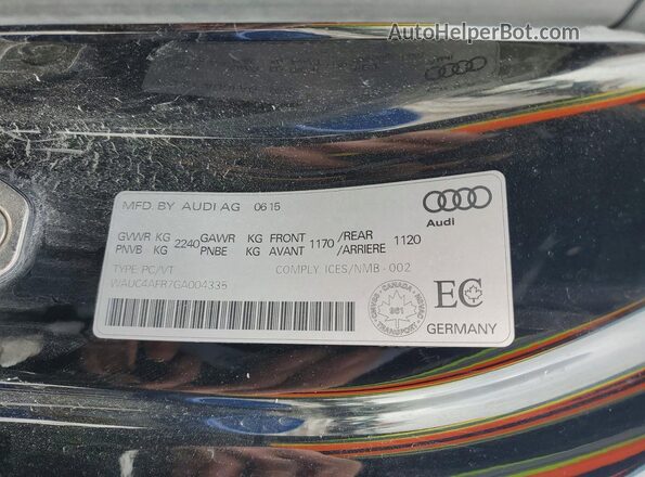 WAUC4AFR7GA004335 2016 AUDI S5 Black Вид наклейки з VIN-кодом